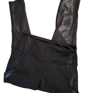 Black Shiny Snake Skin Accent Full Length Activewear Pocket Leggings Sz Medium